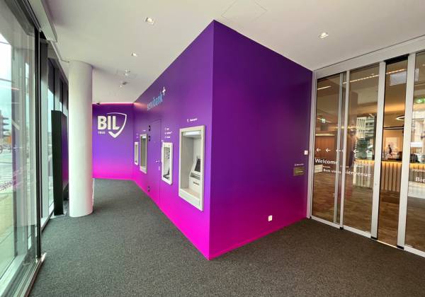 BIL CENTRE, boulevard royal, habillage mural dibond®, impression, wallwrap