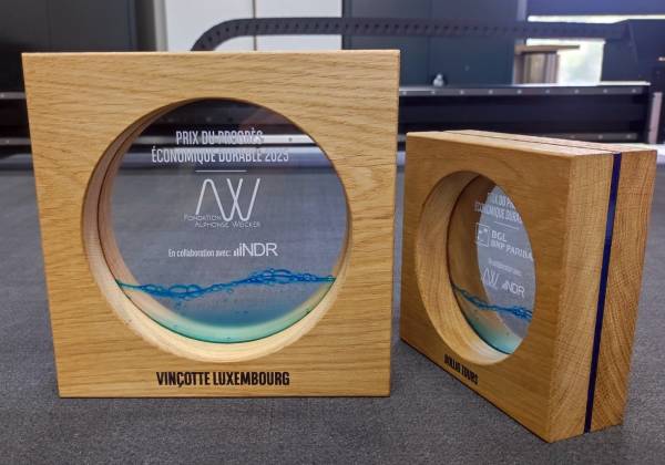 bgl, fondation alphonse weicker, indr, prix du progres economique et durable 2025, luxembourg, plexiglas, laser, cnc, bois massif, impression UV