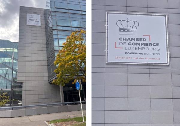 chamber of commerce, luxembourg, bache mesh, cadre alu, nacelle, kirchberg, impression digitale