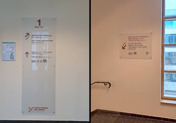 INL, Luxembourg, signalétiques, plexiglas, directionnelle, impression digitale canon océ arizona UV