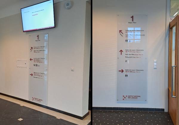 Insitut National des Langues, Luxembourg, signalétiques, plexiglas, digital print, sign