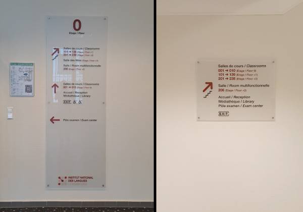 Insitut National des Langues, Luxembourg, signalétiques, plexiglas, digital print, sign