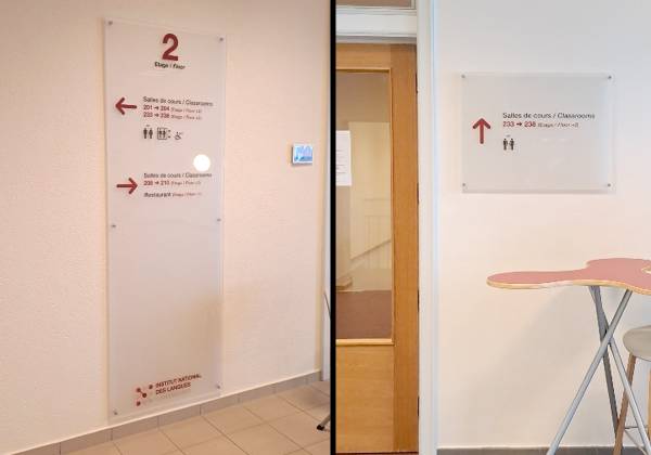 INL, Luxembourg, signalétiques, plexiglas, directionnelle, impression digitale canon océ arizona UV