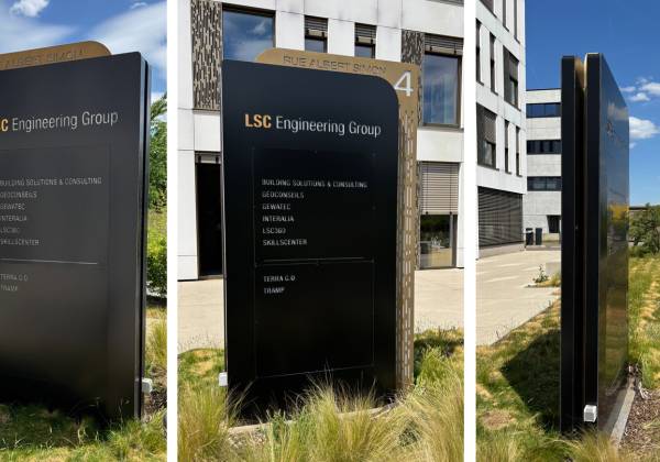 LSC ENGINEERING GROUP, Contern, totem, double face, lumineux, cnc, led, fraisage, dibond, plexiglas, rue albert simon