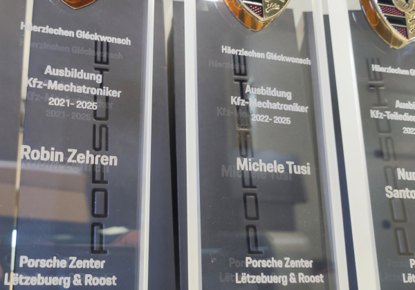 porsche zenter, luxembourg, roost, trophée, gravure laser, losch