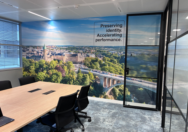 ricoh, luxembourg, discrétion, adhésif, effet 3d, verre cannelé, sablage