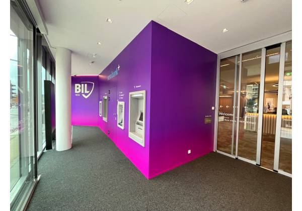 BIL CENTRE, boulevard royal, habillage mural dibond®, impression, wallwrap