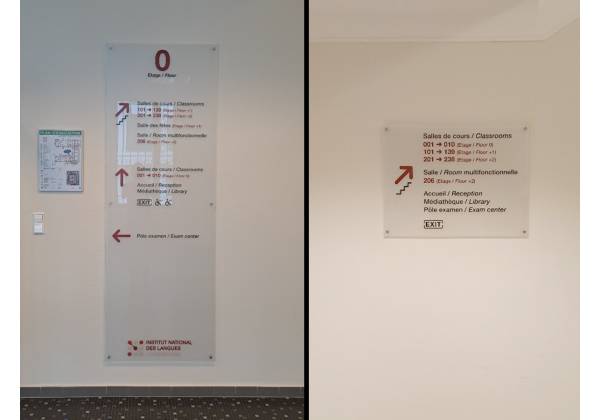 Insitut National des Langues, Luxembourg, signalétiques, plexiglas, digital print, sign