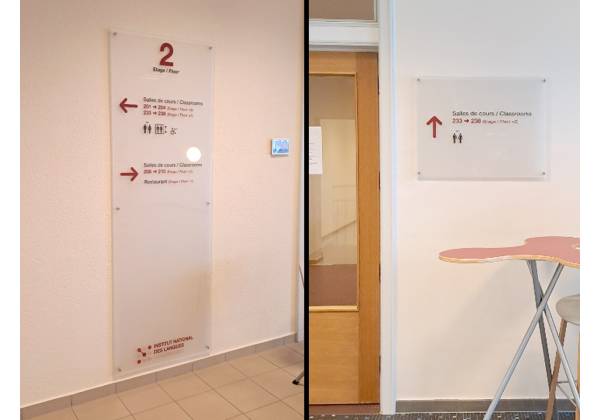 INL, Luxembourg, signalétiques, plexiglas, directionnelle, impression digitale canon océ arizona UV