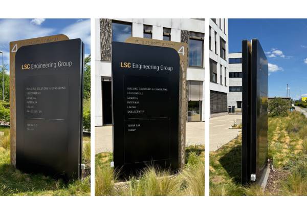 LSC ENGINEERING GROUP, Contern, totem, double face, lumineux, cnc, led, fraisage, dibond, plexiglas, rue albert simon