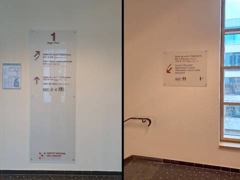 INL, Luxembourg, signalétiques, plexiglas, directionnelle, impression digitale canon océ arizona UV