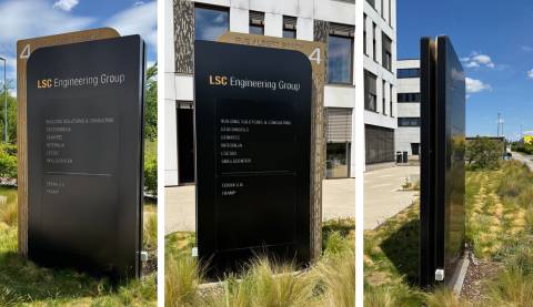 LSC ENGINEERING GROUP, Contern, totem, double face, lumineux, cnc, led, fraisage, dibond, plexiglas, rue albert simon