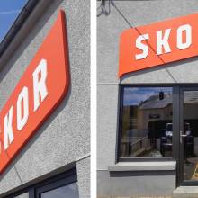 skor, enseigne lumineuse, lettres plexi, leds, dibond, cnc