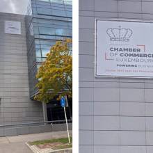 chamber of commerce, luxembourg, bache mesh, cadre alu, nacelle, kirchberg, impression digitale