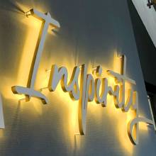 inspirity, logo 3d, plexiglas, usinage, led, or, or brossé