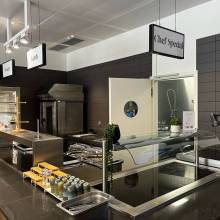 sodexo, pictet, caissons suspendus, signalétique, restaurant, fraisage, dibond