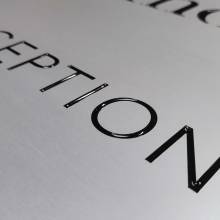 utmost, Niederanven, sign, anodized aluminium, engraving, black